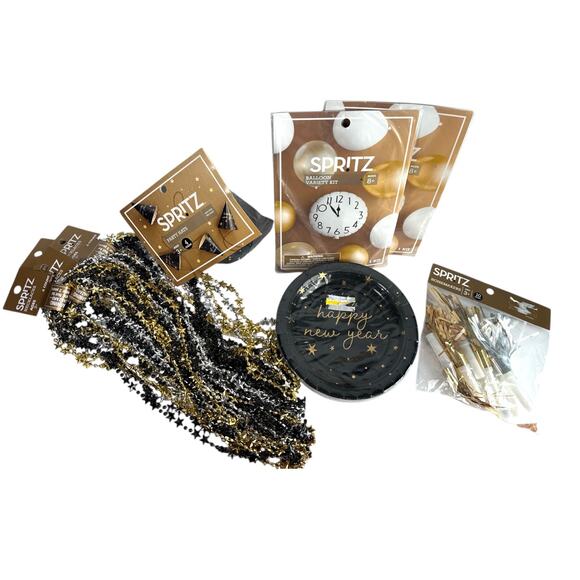 Spritz Other - New Year’s Eve Party Supplies Bundle Spritz Black Gold Balloons Plates Hats New